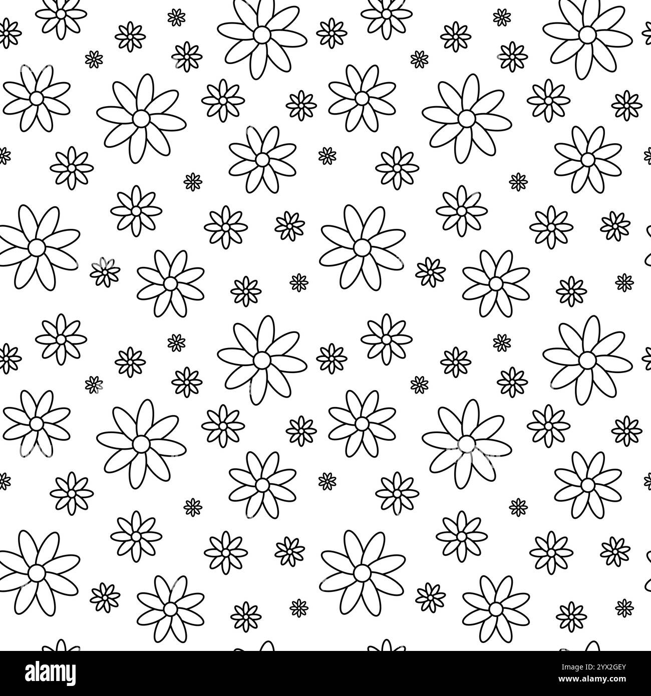 Motif fleuri sans couture. Silhouettes de fleurs de contour noir, isolées sur un fond blanc. Illustration de Vecteur