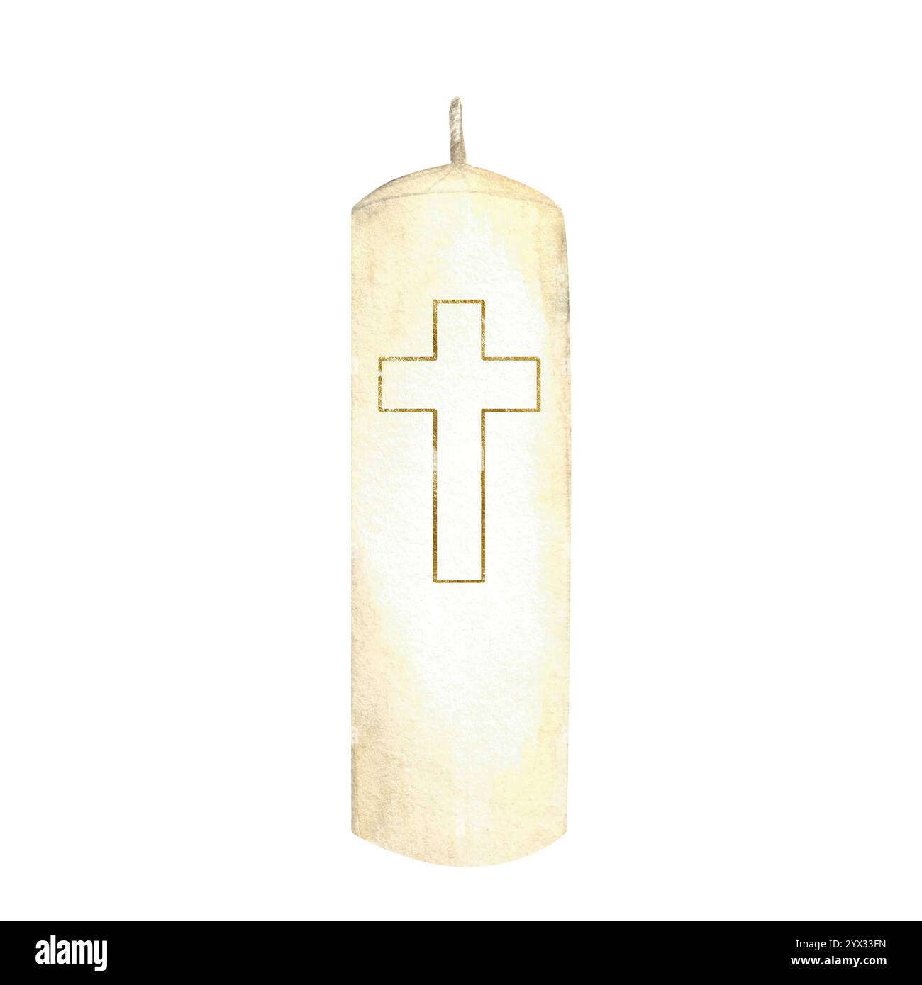Bougie blanche avec une croix dorée. Illustration aquarelle pour les fêtes religieuses de l'église, baptême, première communion, mariage, carte de voeux de Pâques Banque D'Images Bougie blanche avec une croix dorée. Illustration aquarelle pour les fêtes religieuses de l'église, baptême, première communion, mariage, carte de voeux de Pâques Banque D'Images