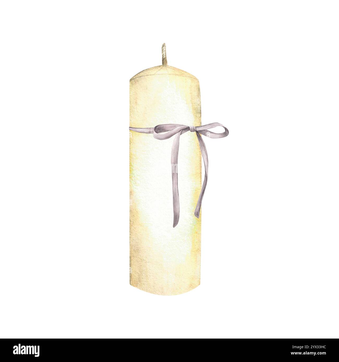 Bougie blanche avec un noeud gris, ruban. Illustration aquarelle pour les fêtes religieuses de l'église, baptême, première communion, mariage, carte de Noël Banque D'Images Bougie blanche avec un noeud gris, ruban. Illustration aquarelle pour les fêtes religieuses de l'église, baptême, première communion, mariage, carte de Noël Banque D'Images