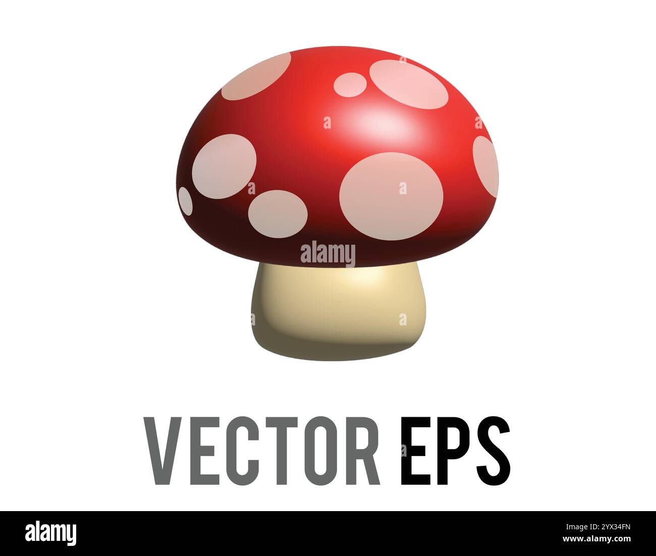 Le champignon comestible 3D de l'icône de champignon, représenté comme tabouret avec chapeau rouge tacheté blanc, tige Illustration de Vecteur