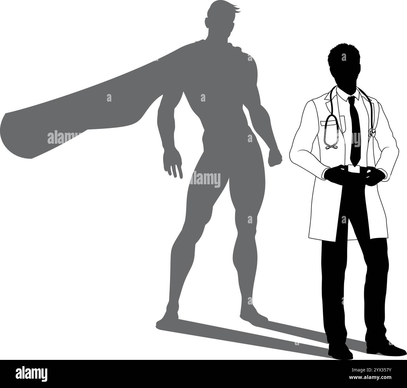Super-héros Doctor avec Super Hero Shadow Silhouette Illustration de Vecteur