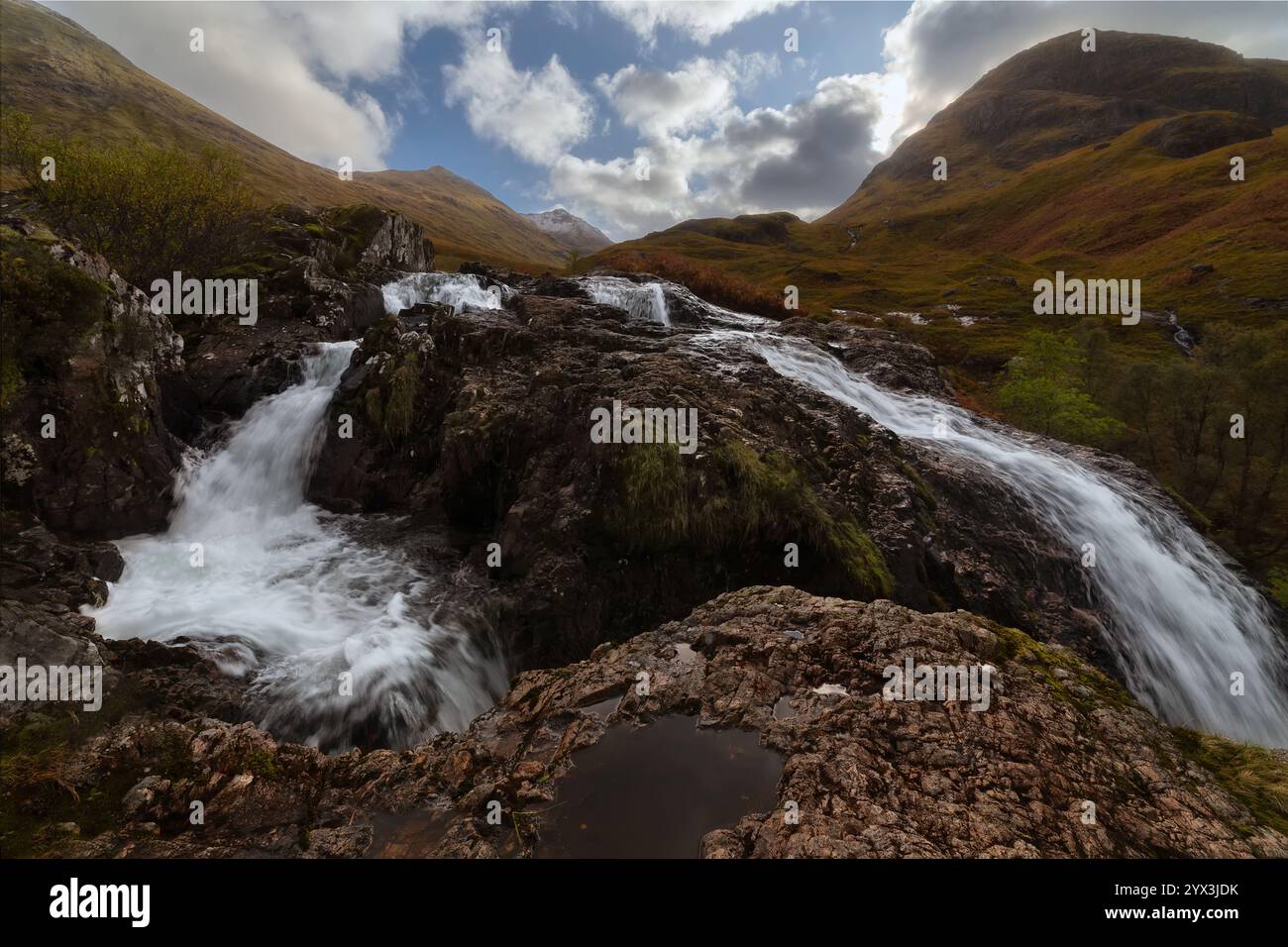 Cascade de trois eaux à Glencoe Valley, Écosse Banque D'Images