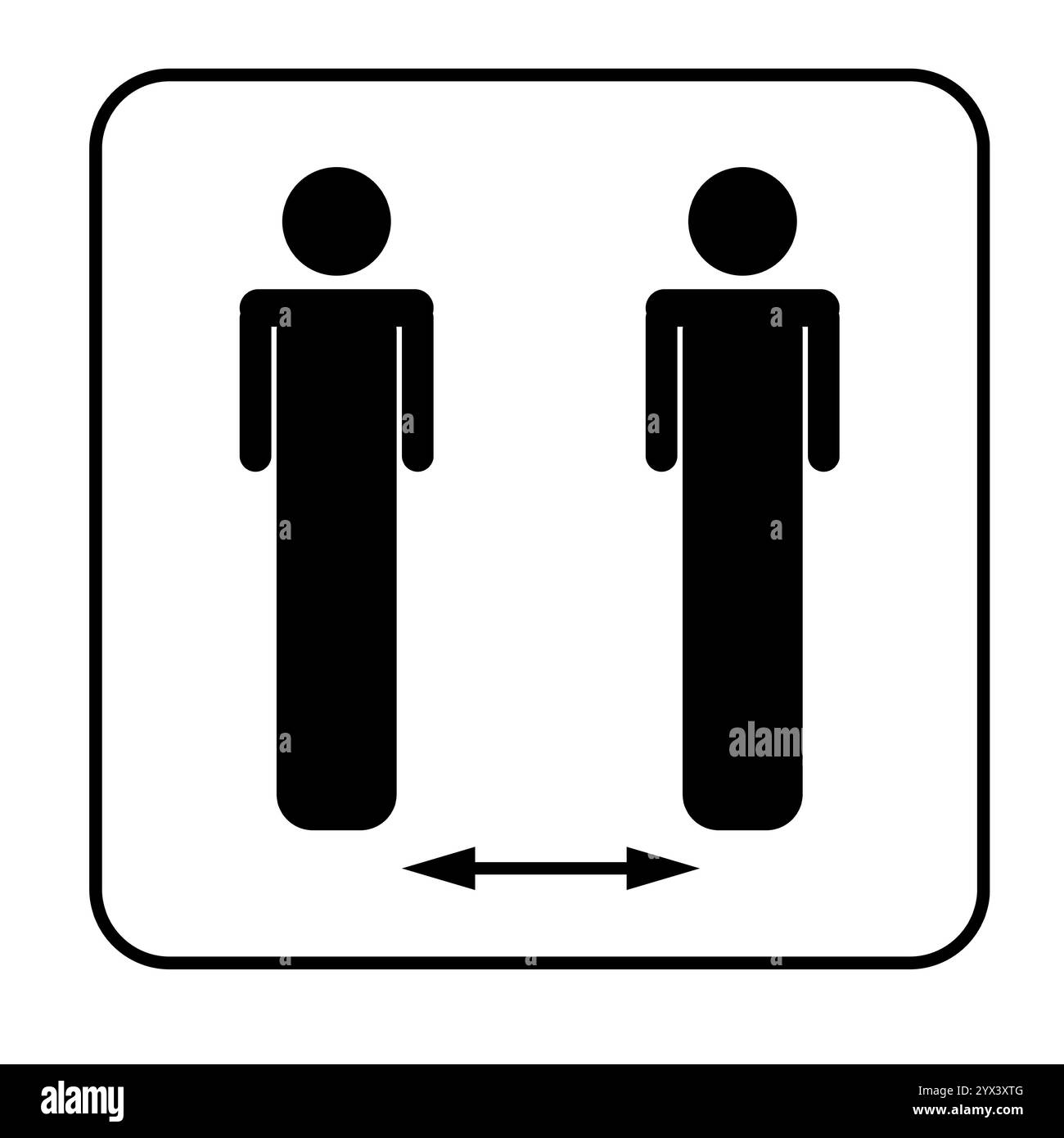 Signe de distance entre les personnes sur un fond vierge. Idéal pour la sécurité, les directives de santé ou les espaces publics. Banque D'Images