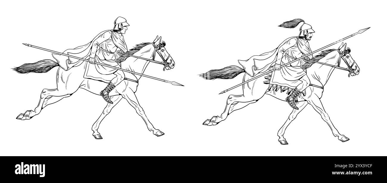 Attaque de cavalerie d'Alexandre le Grand. Anciens guerriers au combat. Banque D'Images