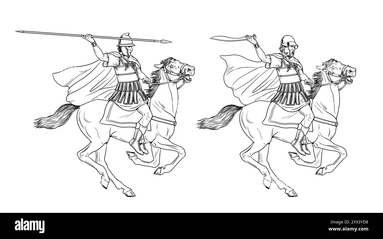 Attaque de cavalerie d'Alexandre le Grand. Anciens guerriers au combat. Banque D'Images