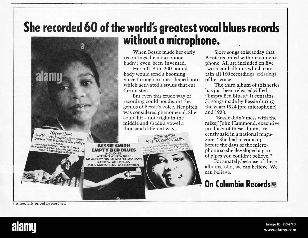 Une publicité d'un magazine de 1971 pour Columbia Records LP rééditions de chant jazz par la légendaire Bessie Smith. Banque D'Images