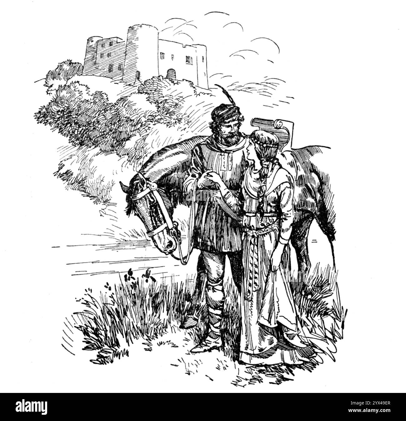 "Cher Robin, nous ne devons pas rester plus longtemps", 1932. Marian '...beheld Robin venant vers elle, son visage s'allume de joie. "Robin, c'est vraiment toi ?" elle pleurait, et pour la réponse était pliée tendrement dans ces bras forts. "Il y a des moments où les plaisirs volés sont très doux", dit Robin longuement... "Oui", revint-elle, souriant, "mais comme tous les voleurs, nous devons nous méfier d'être pris ; si père nous arrivait, il aurait peu de crédit que la réunion était accidentelle... nous ne devons pas rester plus longtemps". Extrait de "Robin des bois et sa vie dans le joyeux Greenwood", par Rose Banque D'Images