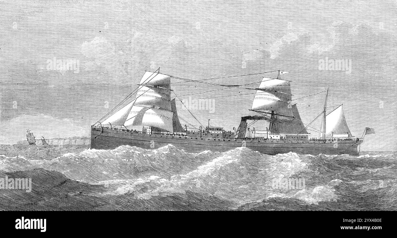 Le navire à vapeur Hindoo, pour la ligne Wilson vers l'Inde par le canal de Suez, 1872. Ce beau nouveau navire à vapeur à vis a été lancé en juillet, au chantier naval de Mr. J. G. Lawrie, de White Inch, sur la Clyde. Il est le deuxième d'une série de grands navires neufs conçus pour ce commerce par les messieurs Thomas Wilson, sons, and Co... Il est équipé de moteurs composés à condensation de surface, d'une puissance nominale de 400 chevaux, construits par les messieurs J. et G. Thompson, de Glasgow. La berline, qui est de 54 pieds. long par 22 pieds large, est sur le pont supérieur au milieu, et est construit avec un pont en surplomb de chaque côté du salon, pour t Banque D'Images