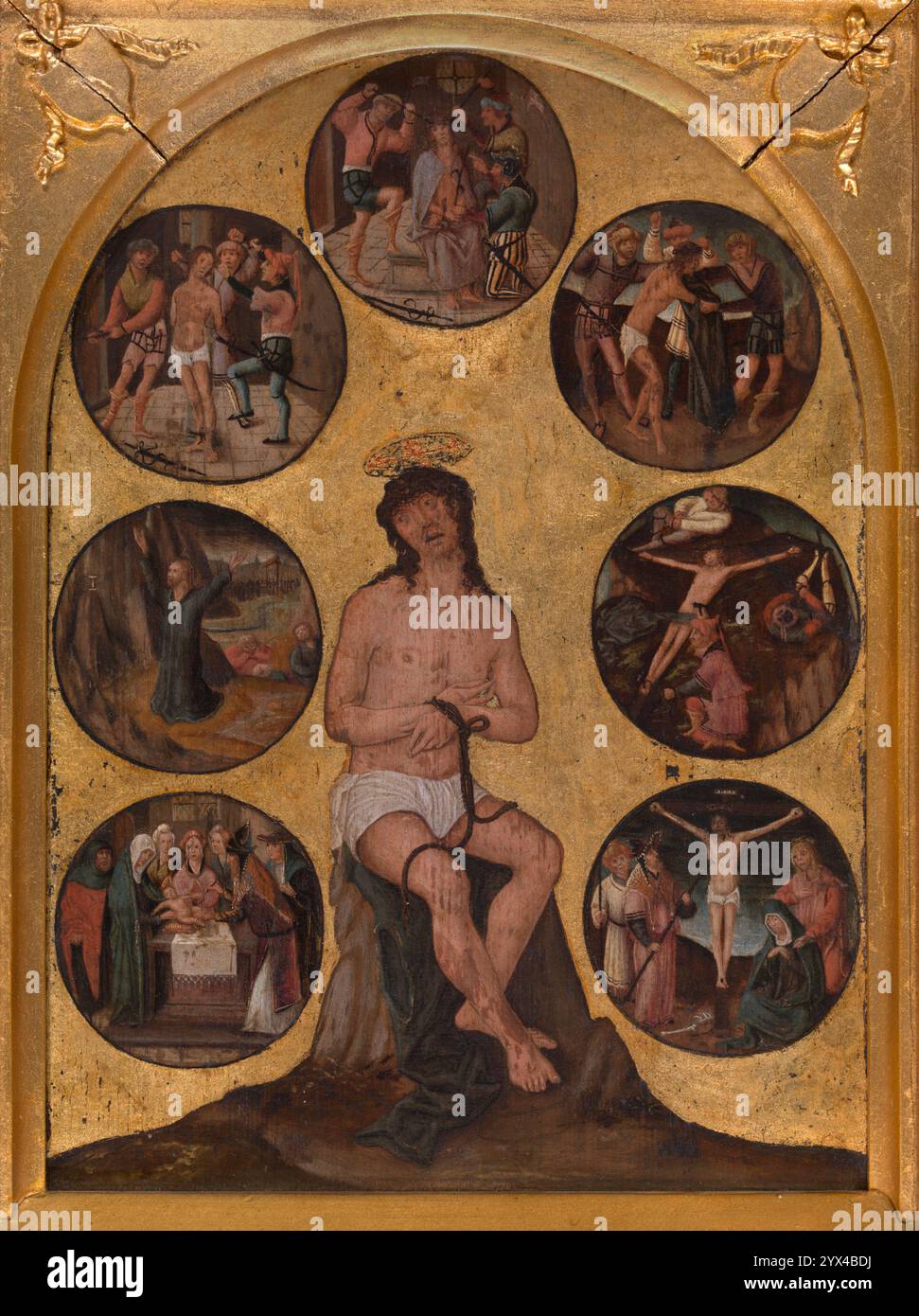 Christ assis sur la pierre froide et autres scènes de la passion, 1er quart du XVIe siècle. Banque D'Images