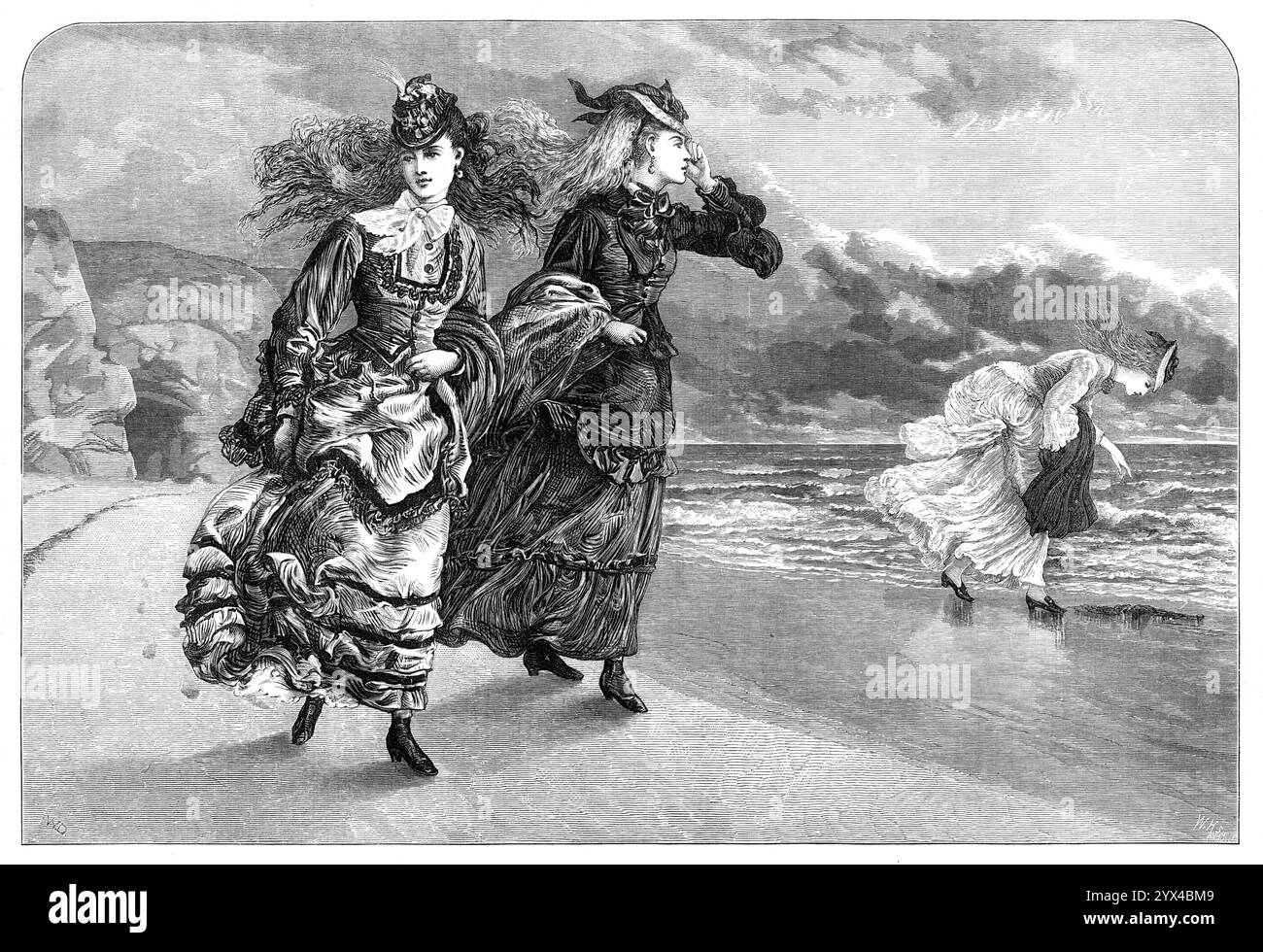 Une brise après un bain, 1872. « Nous voici dans la première semaine d'octobre, et le temps commence à être froid ; mais il ne fait que quelques semaines que le bord de mer, à de nombreux endroits de nos côtes sud, est et ouest, a été hanté tous les beaux matins par une douce race de naïades. Ces naïades, bien sûr, quand ils émergeaient des vagues du vieil océan, s'effondraient en dryades dès qu'ils le pouvaient ; et le moyen le plus rapide de sécher leurs cheveux était de les laisser voler dans le vent, alors qu'ils marchaient le long des sables, à un rythme rapide, pour garder le sang couler dans leurs veines après l'immersion froide. Tel wa Banque D'Images