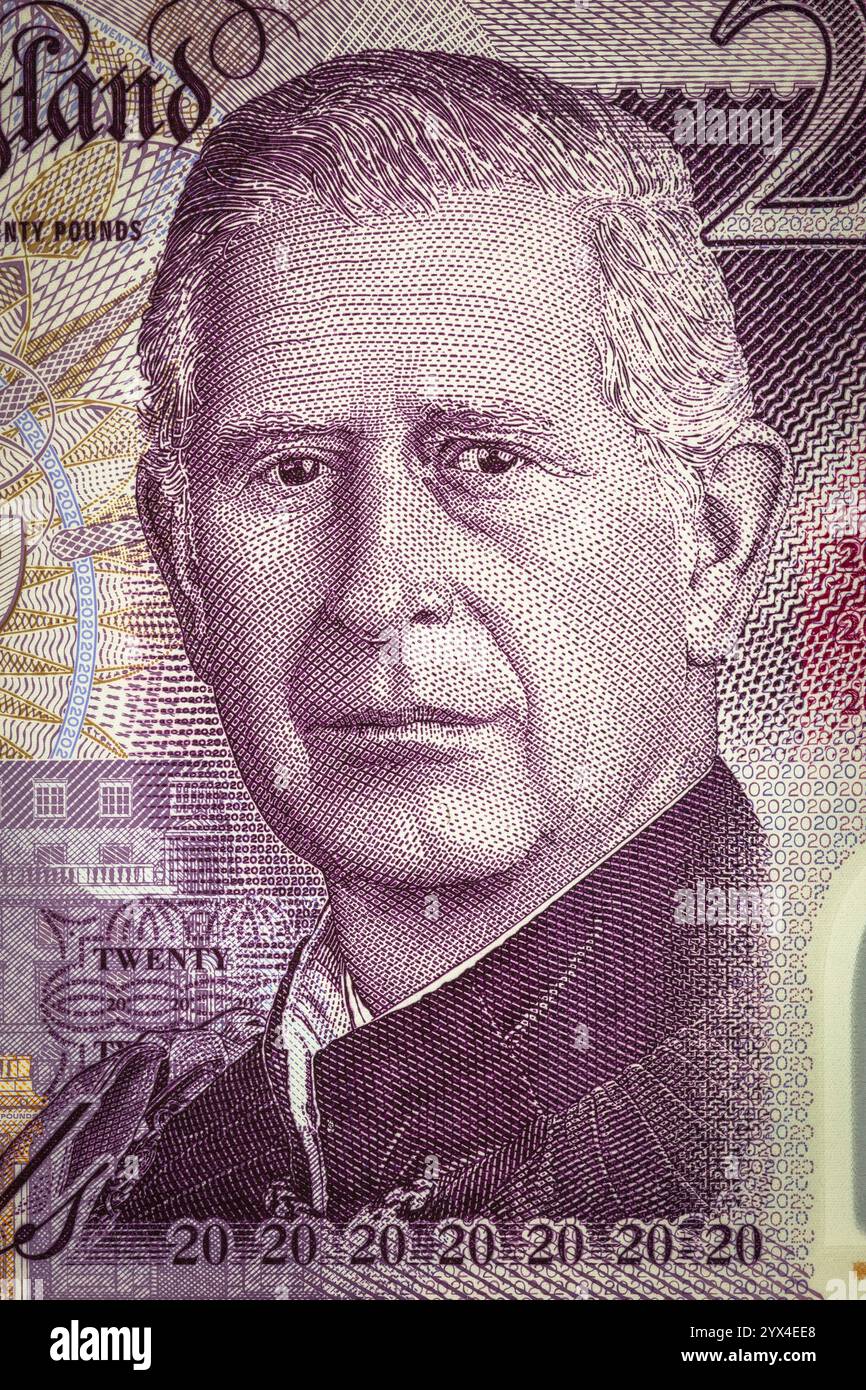 Banque d'Angleterre nouveau billet de banque de cinq livres en polymère mettant en vedette le roi Charles. Banque D'Images