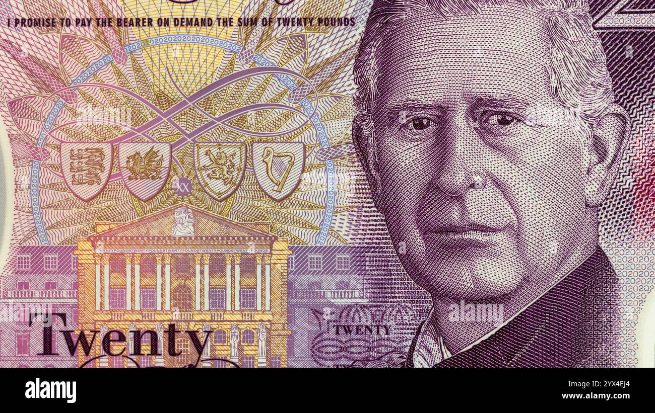 Banque d'Angleterre nouveau billet de banque de cinq livres en polymère mettant en vedette le roi Charles. Banque D'Images