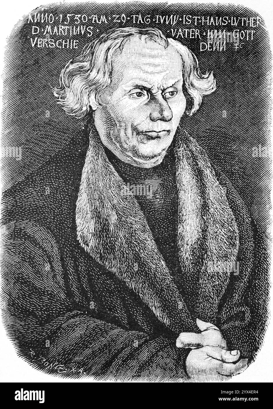 Portrait, Hans Luther (1459-1530) père de Martin Luther dans la vieillesse, inscription, commémoration, illustration historique 1883 Banque D'Images