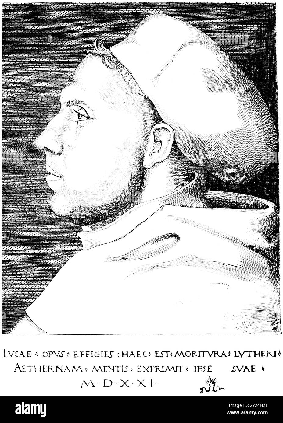 Martin Luther (1483-1546), d'après une gravure sur cuivre de Lucas Cranach 1521, portrait, réformateur, protestant, Wittenberg, régime des vers, historique Banque D'Images