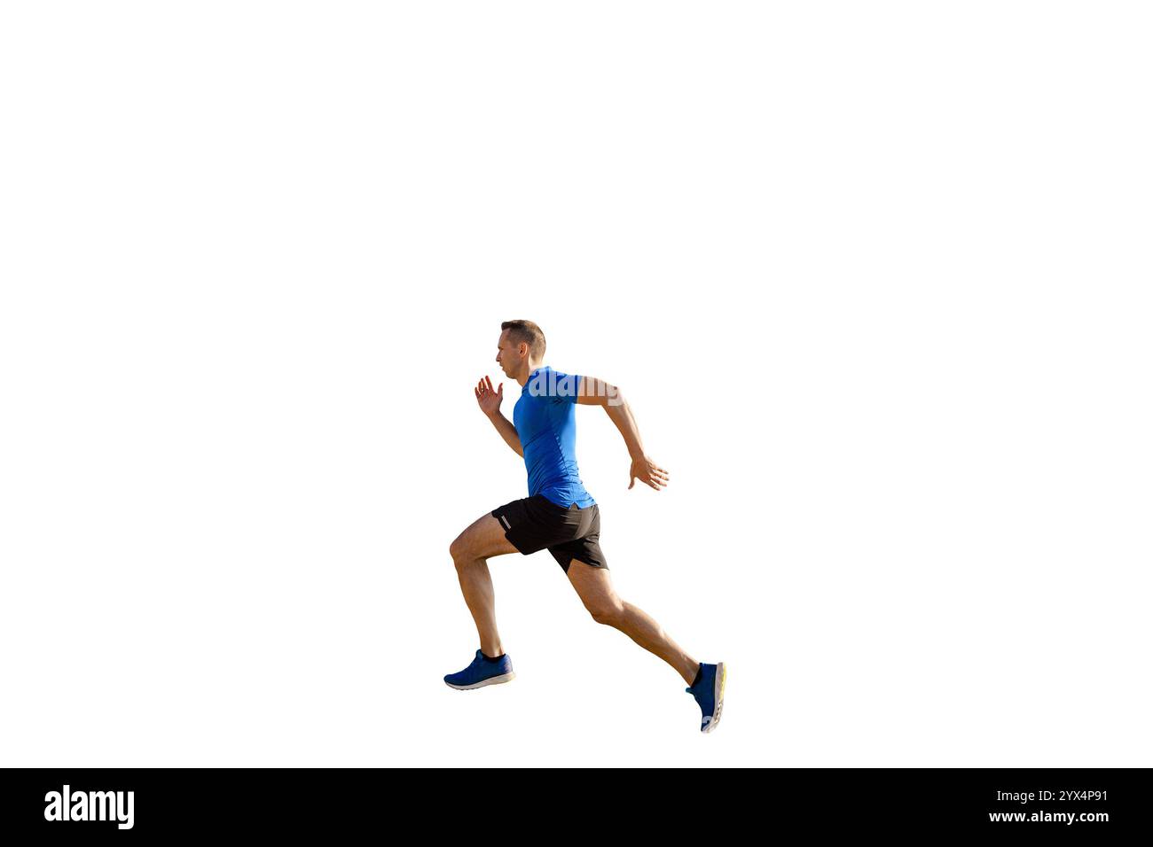 coureur masculin de vue latérale courant isolé sur fond blanc Banque D'Images