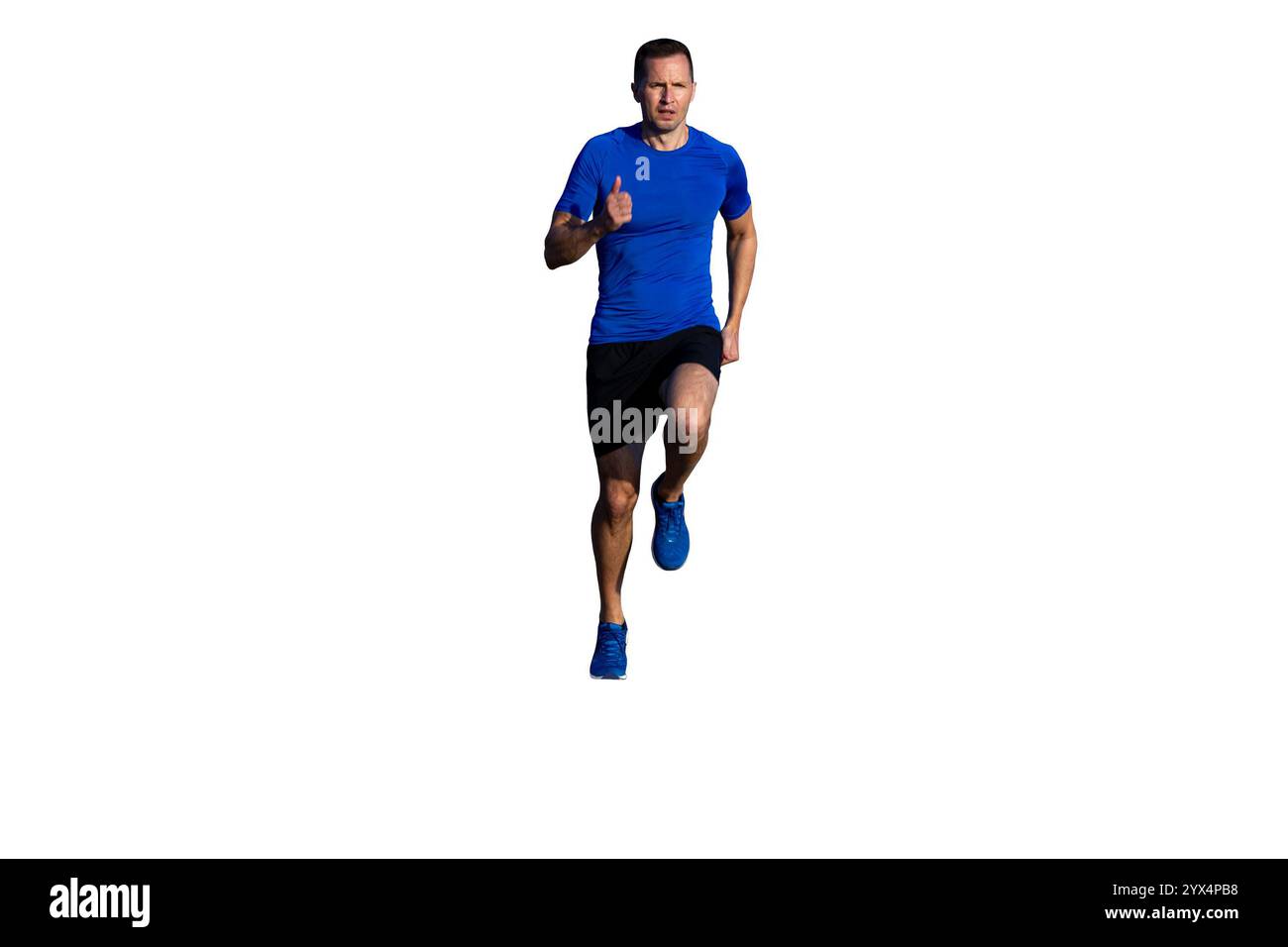 coureur masculin de vue avant courant isolé sur fond blanc Banque D'Images