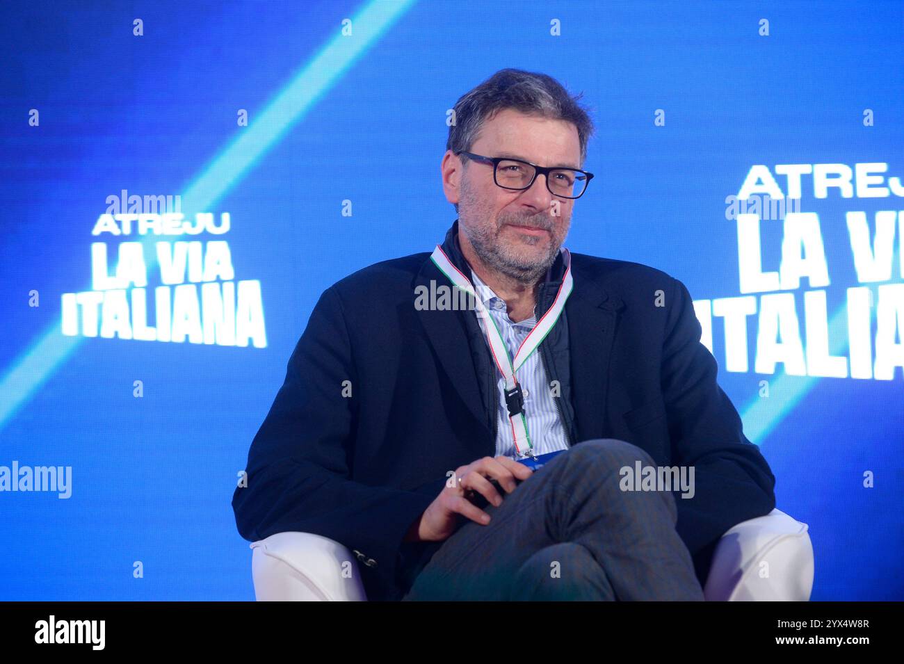 Italie, Rome, 12 décembre 2024 : Atreju 2024, réunion organisée du parti Fratelli d'Italia. En photo Giancarlo Giorgetti, ministre de l'économie, photo © Stefano Carofei/Sintesi/Alamy Live News Banque D'Images