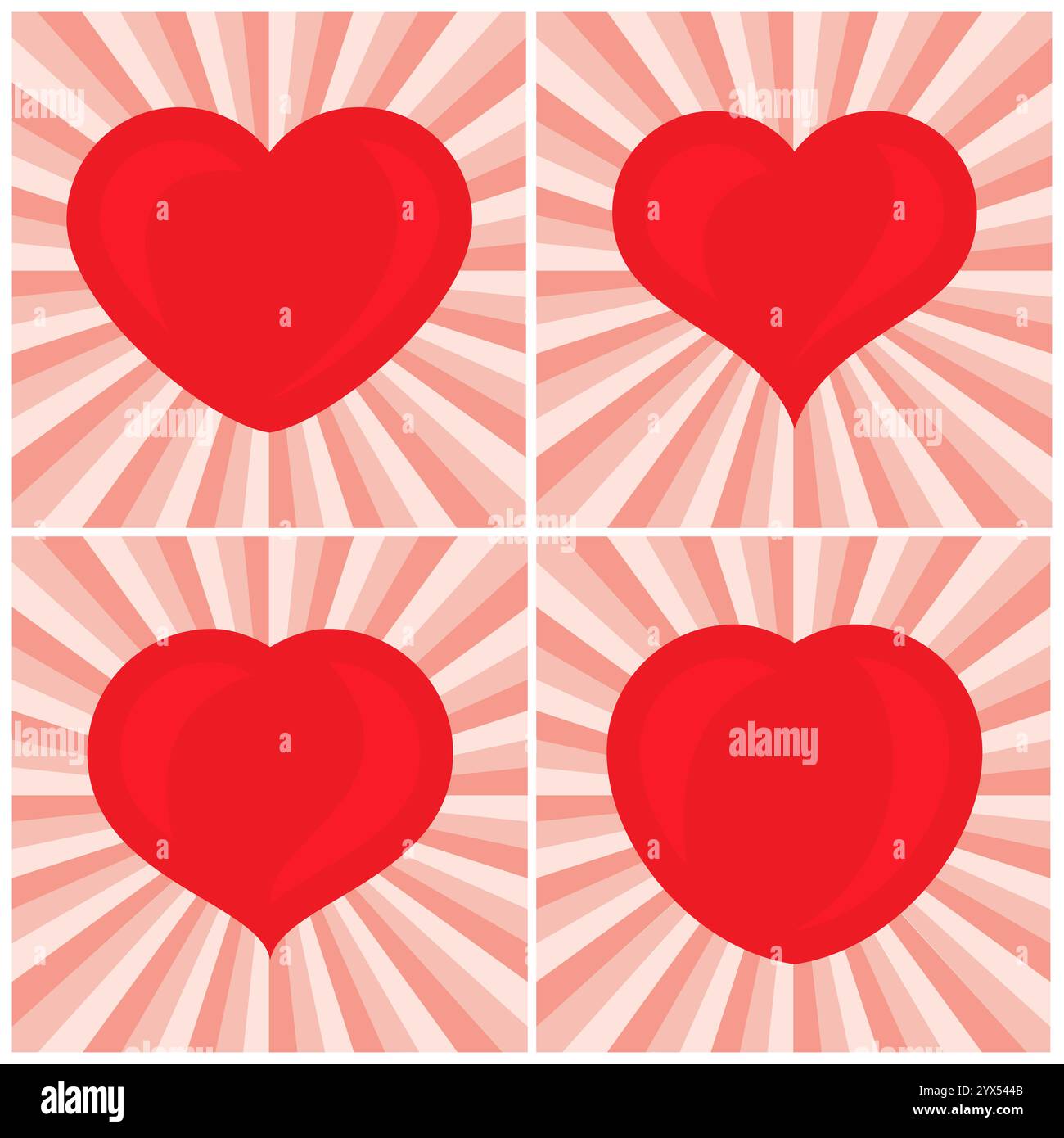 Ensemble de quatre grands cœurs rouges. Romantique symbole d'amour de la saint-valentin. Illustration vectorielle. Illustration de Vecteur
