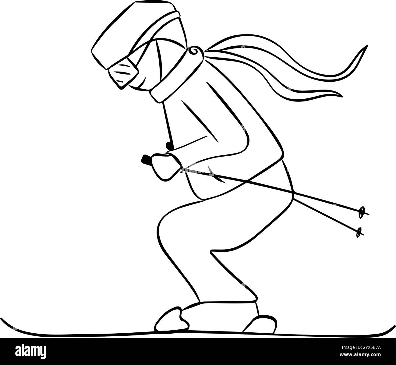 Illustration de skieur, coureur, dessin au trait graphique, fond transparent blanc. Sports d'hiver de ski de vecteur, montagnes Illustration de Vecteur