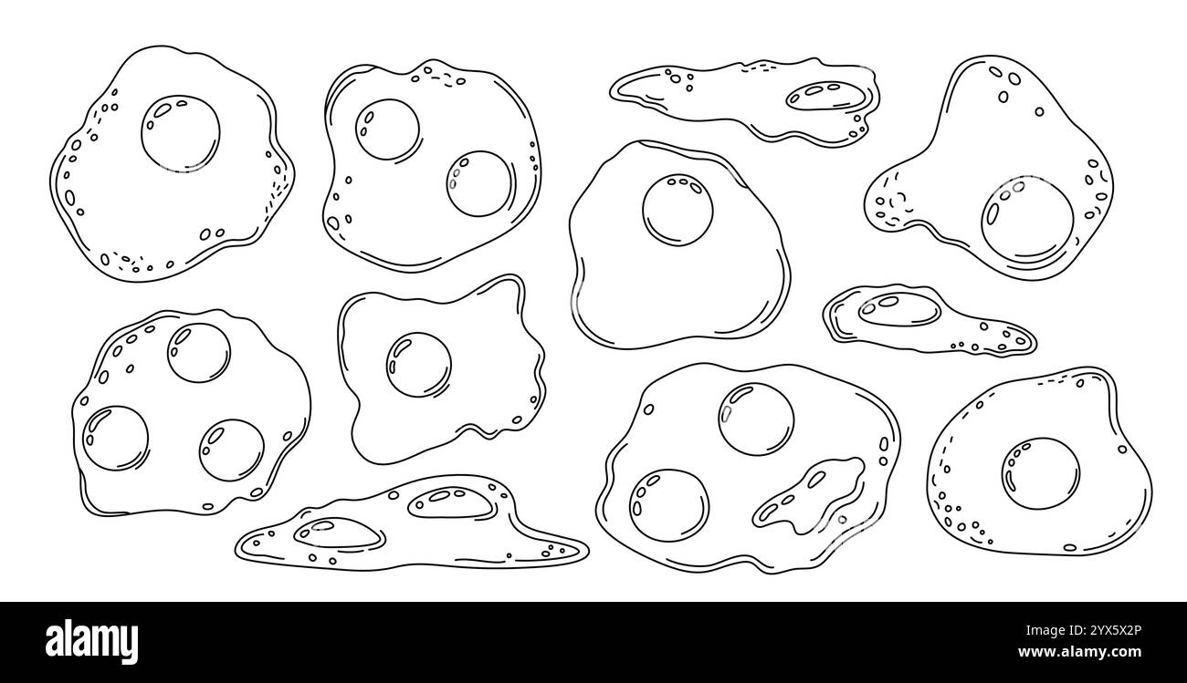 Oeufs frits ensemble élément alimentaire simple vectoriel dessin à la main illustration, plat de petit déjeuner traditionnel source de protéines et de force vitale, repas de régime biologique sain, parfait pour le menu, affiche, étiquette Illustration de Vecteur