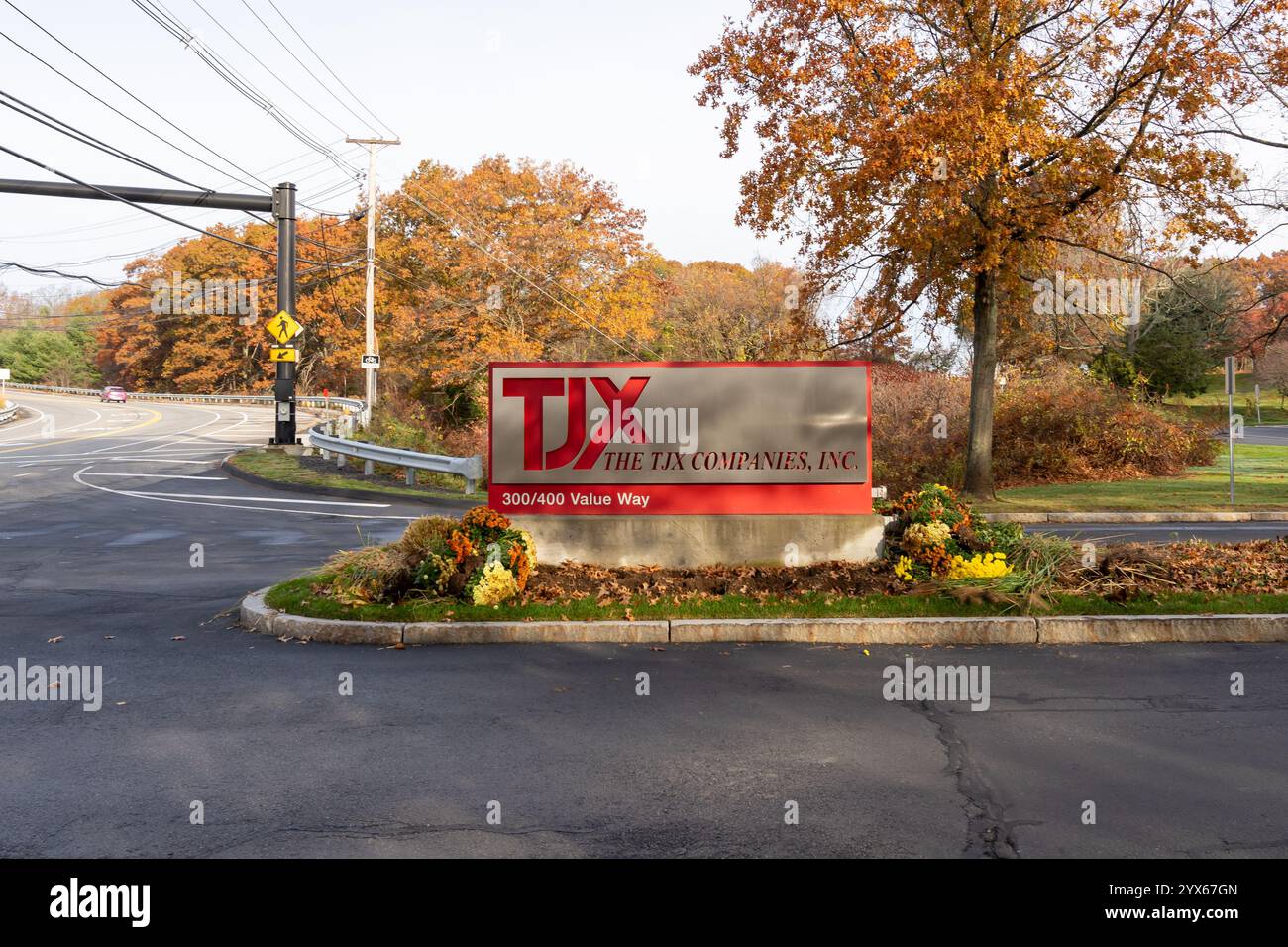 Le panneau devant le siège social de TJX à Framingham, ma, États-Unis Banque D'Images