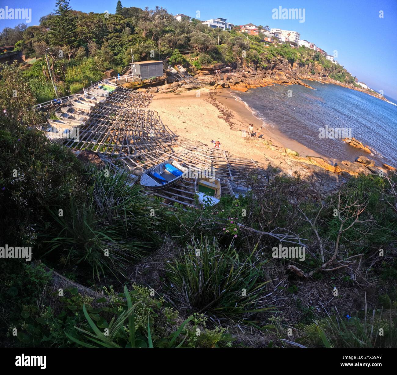 Bateaux à Gordons Bay, Coastal Walk, Sydney, NSW, Australie. Pas de PR, objectif fisheye Banque D'Images