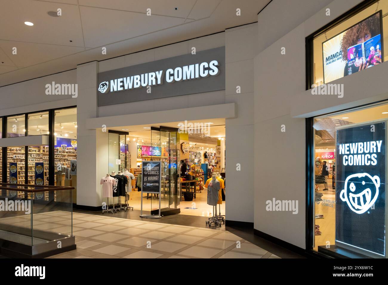 Natick, Massachusetts, États-Unis - 9 novembre 2023 : Newbury Comics store au Natick Mall à Natick, Massachusetts, États-Unis. Banque D'Images