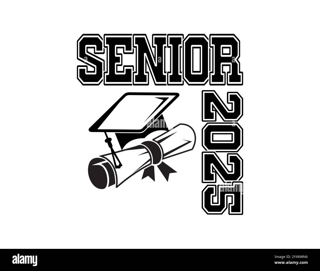 Lettrage Senior 2025 pour les voeux, carte d'invitation. Texte pour la conception de l'obtention du diplôme, événement de félicitations, T-shirt, fête, diplôme d'études secondaires ou collégiales Illustration de Vecteur