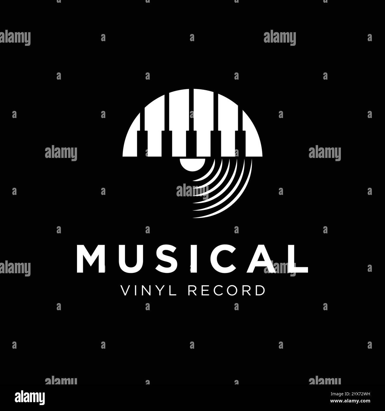 Design du disque vinyle et du logo Piano Key Music instrument Illustration de Vecteur