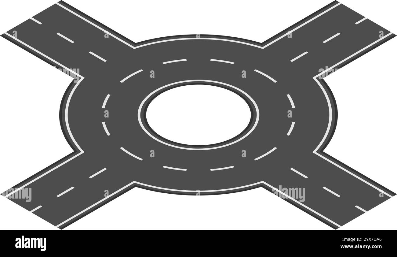 Carrefour circulaire comportant quatre routes de liaison, favorisant la fluidité de la circulation tout en améliorant la sécurité routière globale en milieu urbain Illustration de Vecteur
