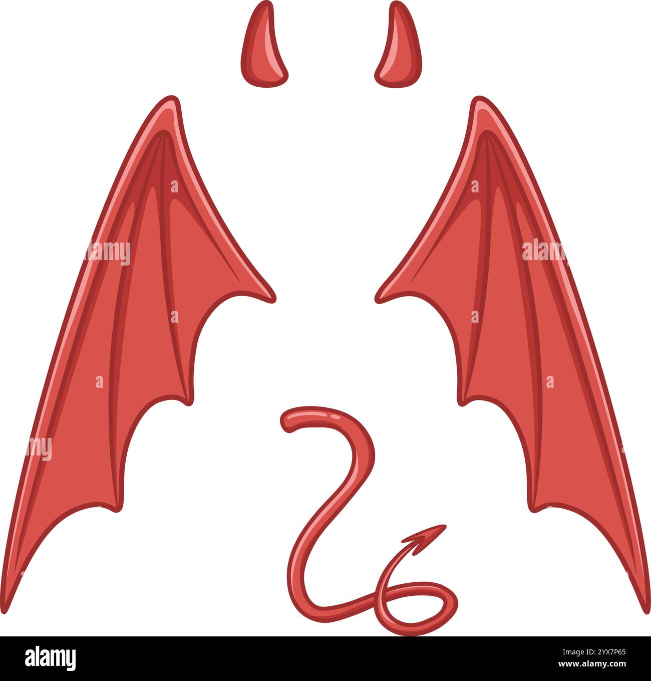 Les éléments du costume du diable avec des cornes frappantes, des ailes spectaculaires et une queue espiègle créent une atmosphère effrayante et festive parfaite pour halloween Illustration de Vecteur
