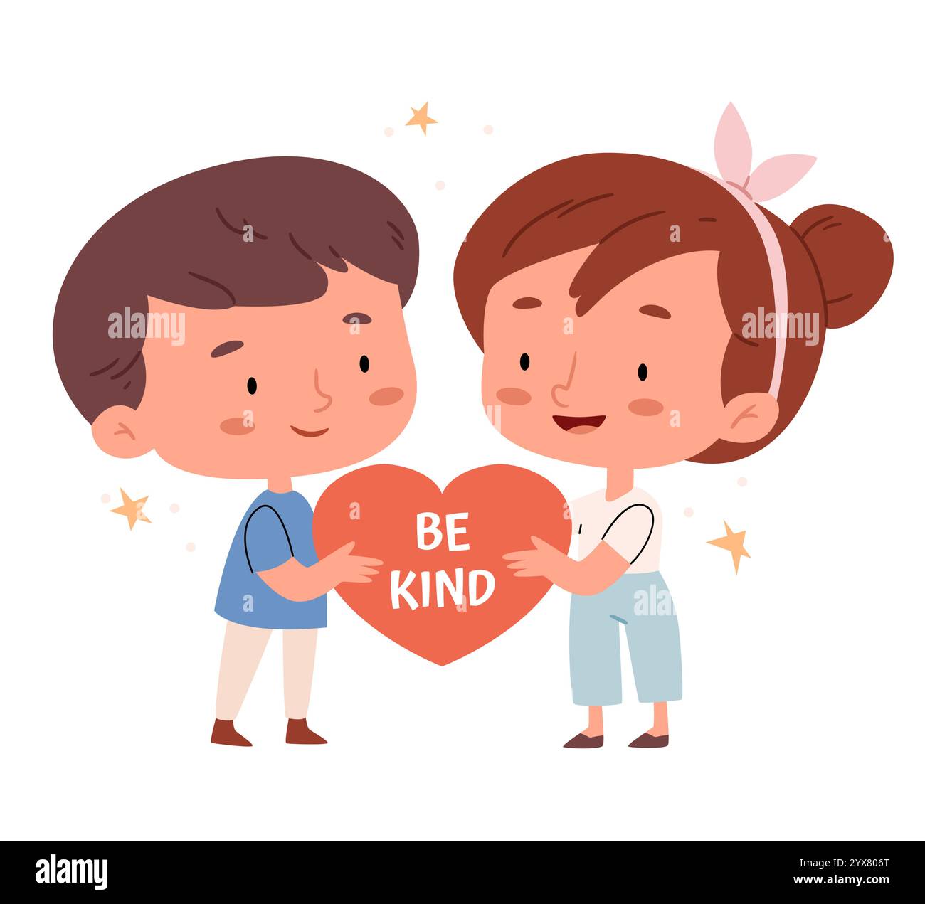Les enfants tiennent un cœur avec l'inscription Be Kind. Charité et bénévolat. Soutien et protection des organisations caritatives. Illustration de Vecteur