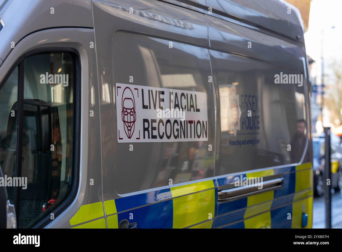 Brentwood Essex 14th Dec 2024 répression du crime de Noël par la police d'Essex en utilisant des fourgonnettes de reconnaissance faciale en direct (LFR) sur la rue High, Brentwood Essex crédit : Ian Davidson / Alamy Live News Banque D'Images