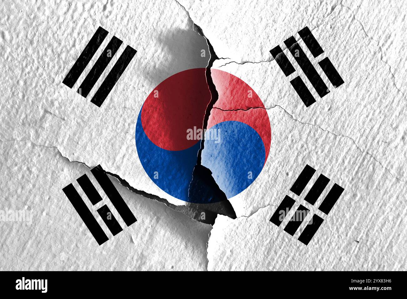 Hergestellt aus südkoreanischer Flagge und Riss. Konzept illustration Darstellung Land Teilung oder Erdbeben, fait de drapeau sud-coréen et de crack. CON Banque D'Images