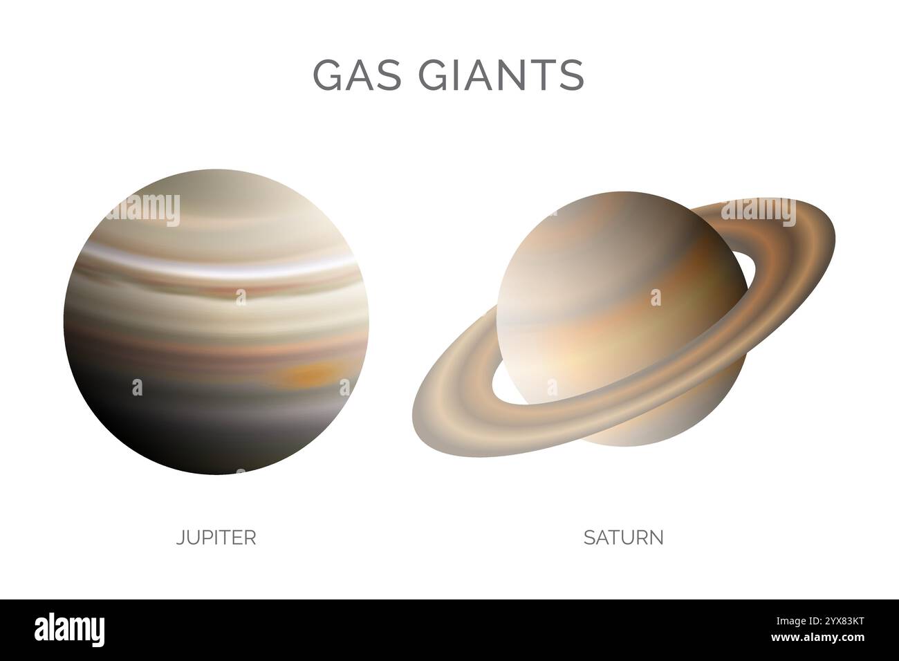 Illustration des géants gazeux avec les planètes Jupiter et Saturne isolées sur fond blanc Illustration de Vecteur