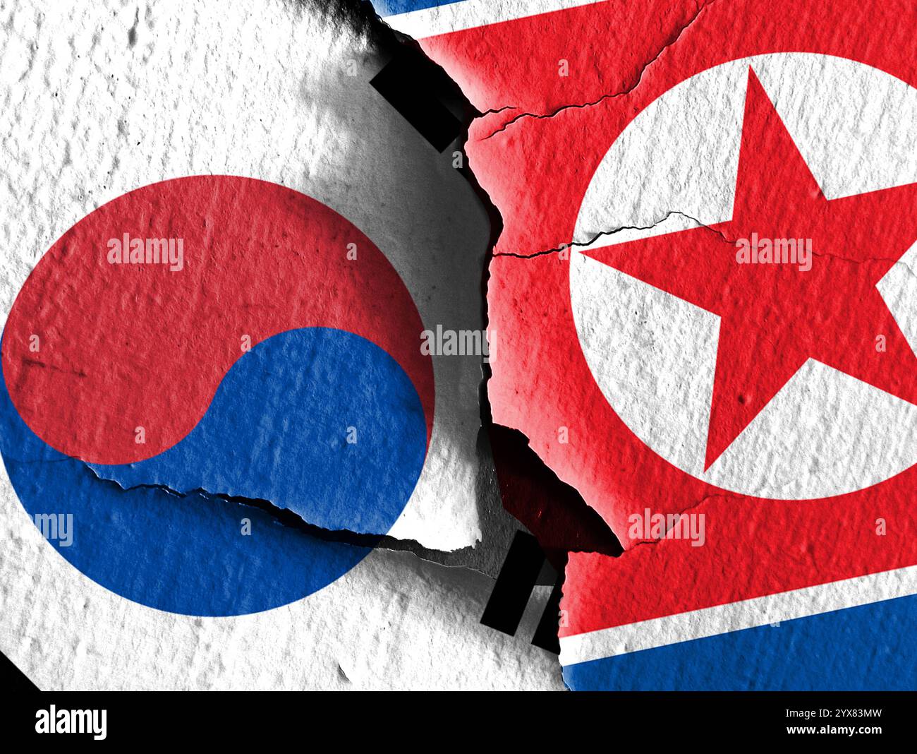 Sowohl die nord- als auch die südkoreanische Flagge bestehen aus Knistermustern. Beschreiben Sie die feindlichen Beziehungen à la fois le Nord et le Sud Banque D'Images