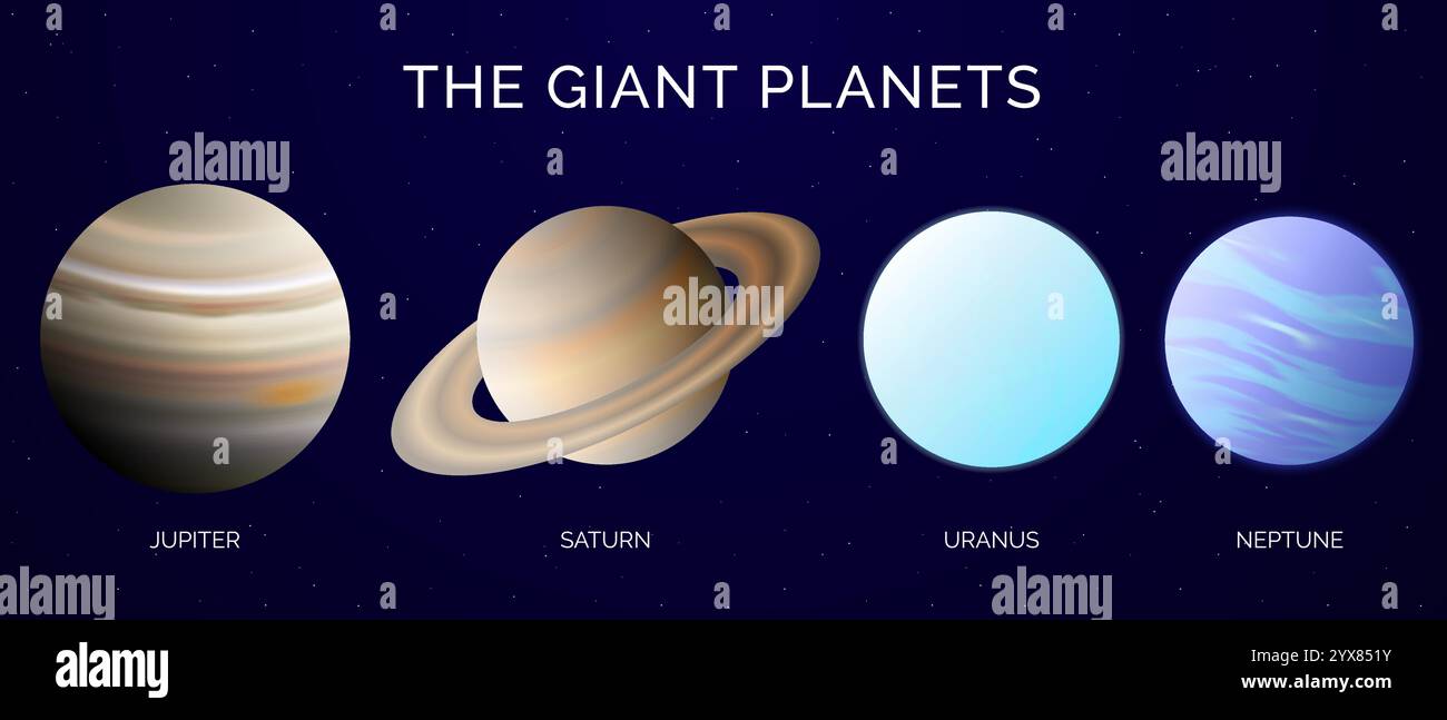 Illustration des planètes géantes avec Jupiter, Saturne, Uranus et planète Neptune Illustration de Vecteur