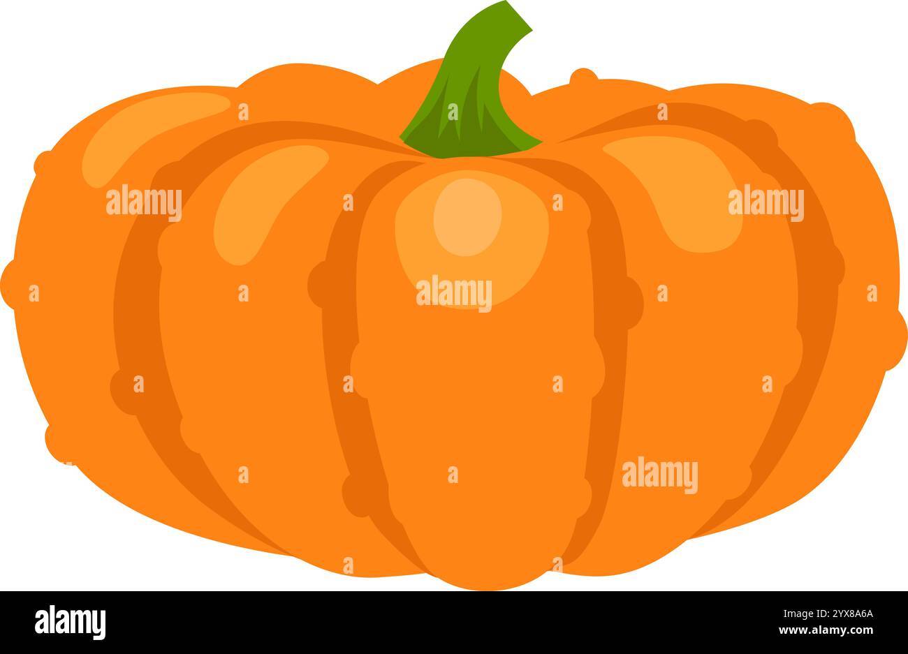 La citrouille orange vibrante avec des segments clairement définis et une tige verte, isolée sur un fond blanc, capture l'essence de la récolte et de la fête d'automne Illustration de Vecteur