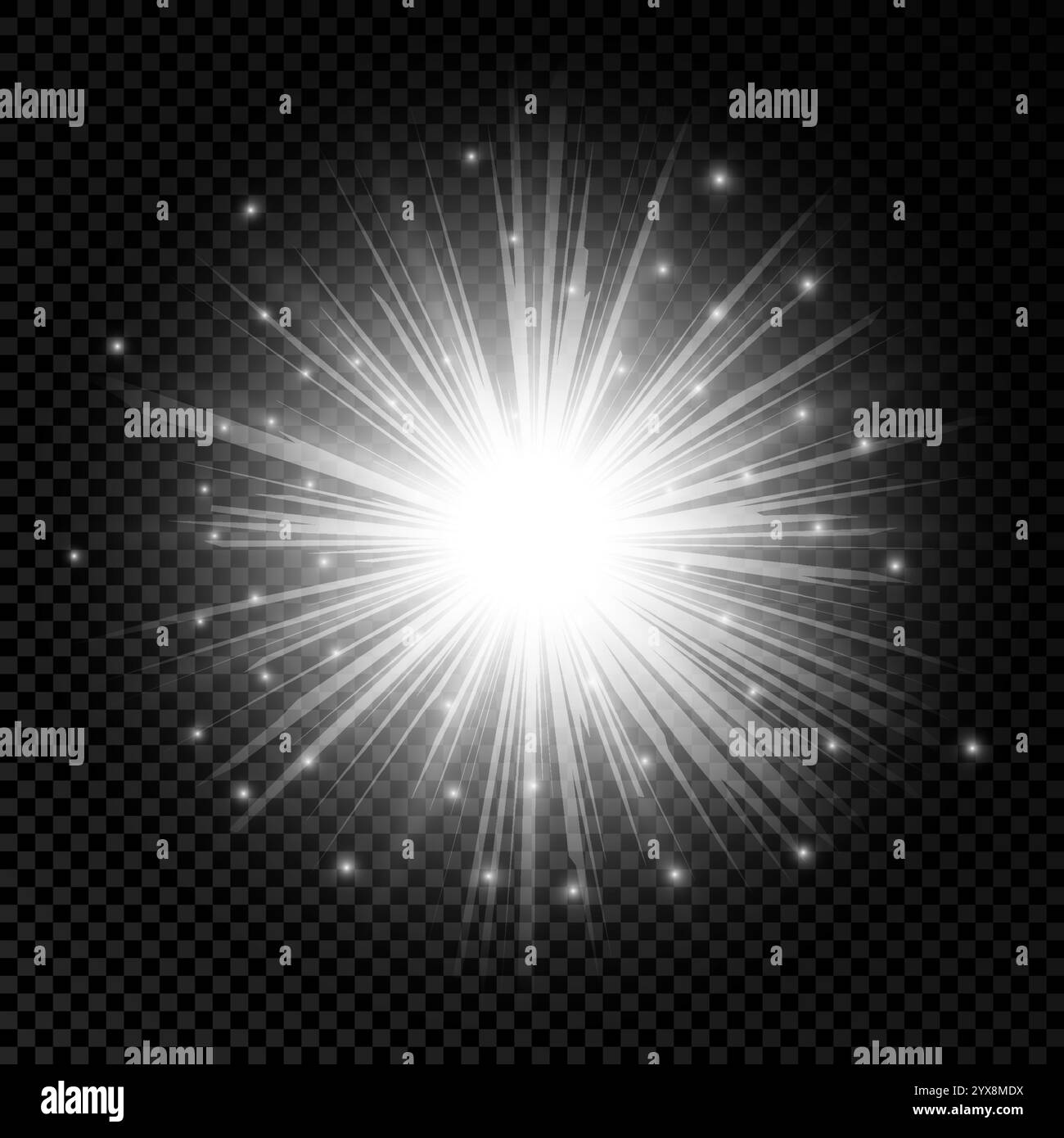Effet lumineux des reflets de lentille. Lumières blanches brillantes effets d'étoiles avec des étincelles sur un fond transparent. Illustration vectorielle Illustration de Vecteur