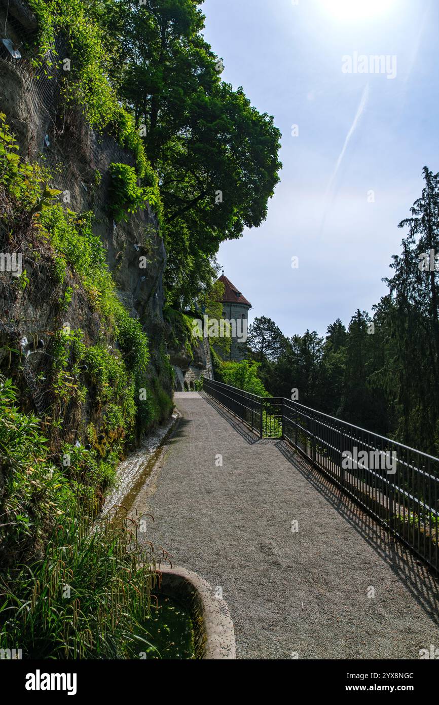 Vue du jardin de la haute ville à la Gallerturm à Gallergraben, Überlingen, Bade-Württemberg, Allemagne. Banque D'Images