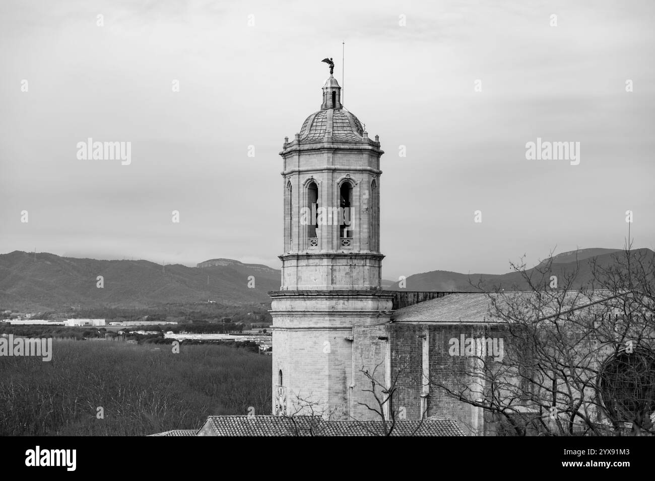 La tour de la cathédrale de Gérone ou de la cathédrale de Santa Maria de Gérone. Banque D'Images