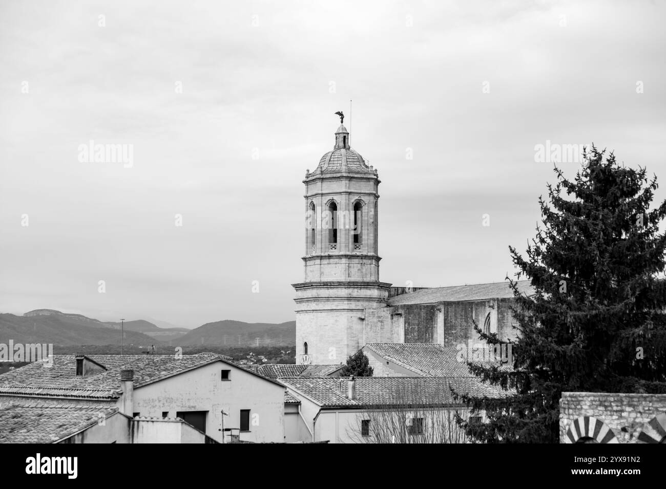 La tour de la cathédrale de Gérone ou de la cathédrale de Santa Maria de Gérone. Banque D'Images