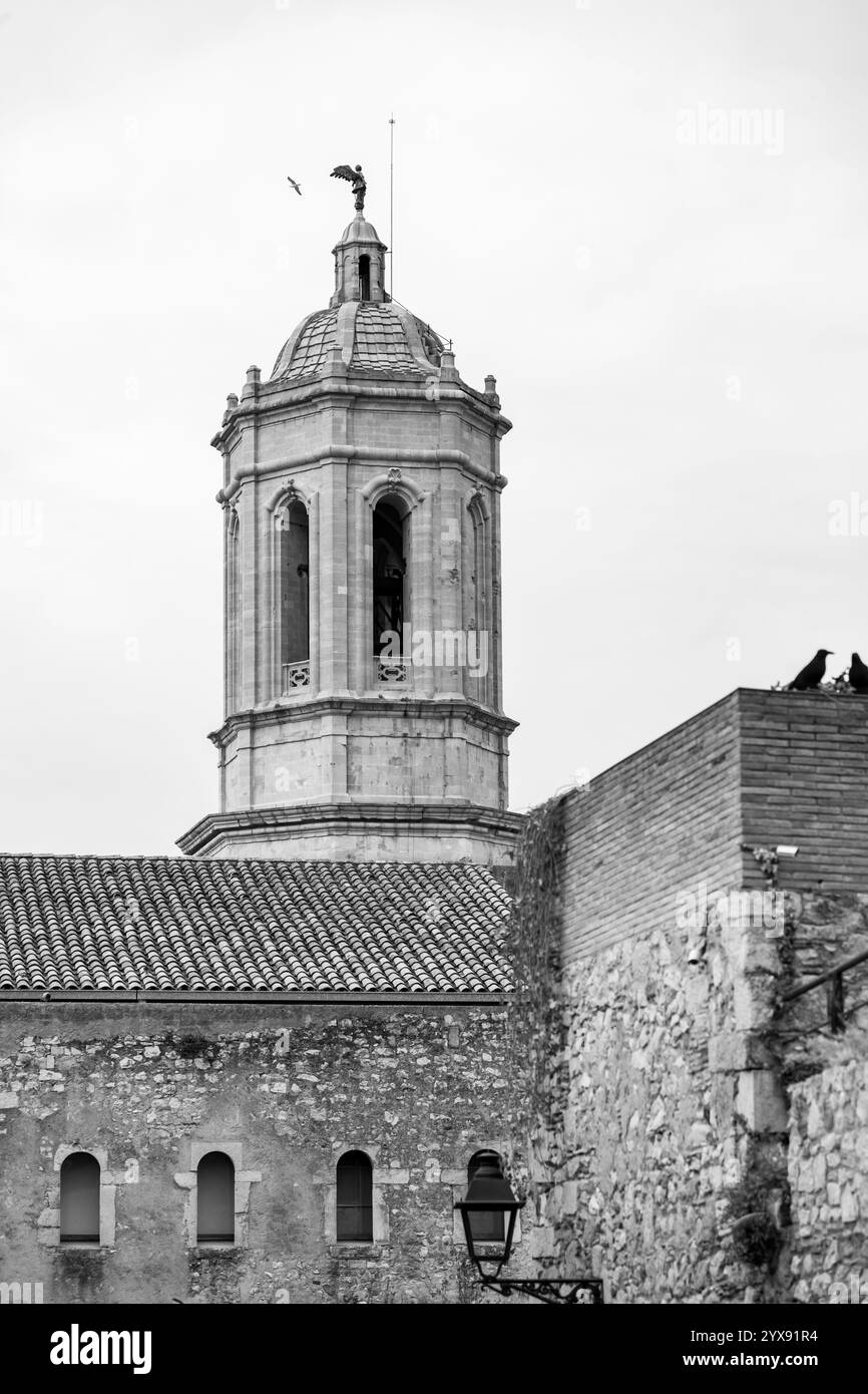 La tour de la cathédrale de Gérone ou de la cathédrale de Santa Maria de Gérone. Banque D'Images