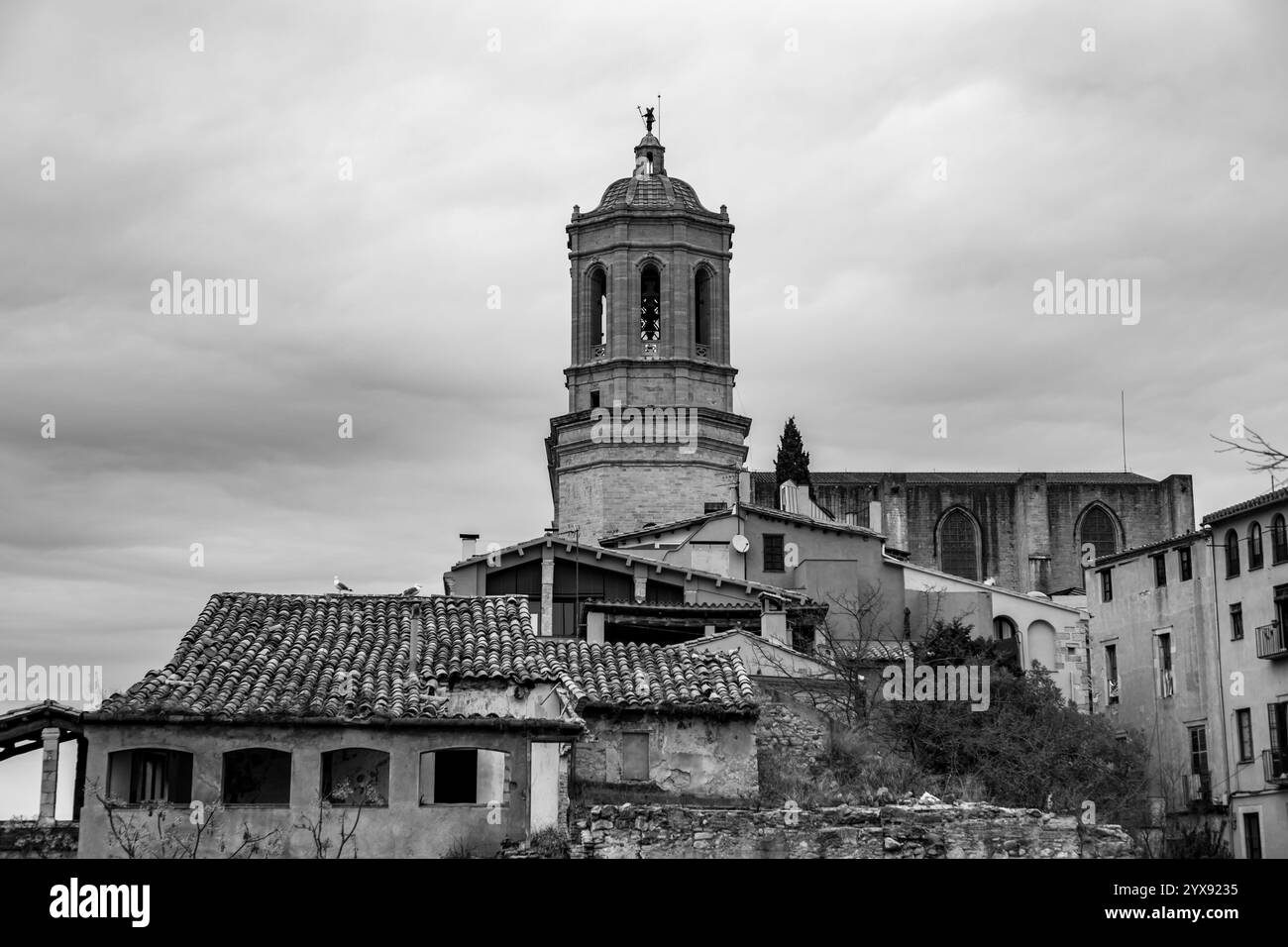 La tour de la cathédrale de Gérone ou de la cathédrale de Santa Maria de Gérone. Banque D'Images