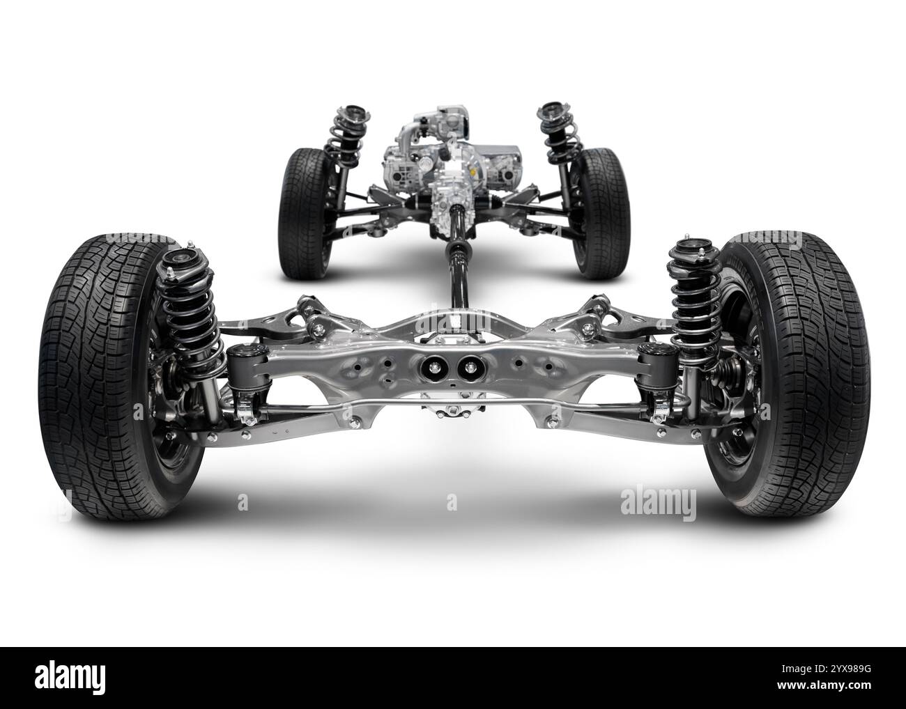 Subaru traction intégrale AWD Système de suspension. With clipping path isolé sur fond blanc. Banque D'Images