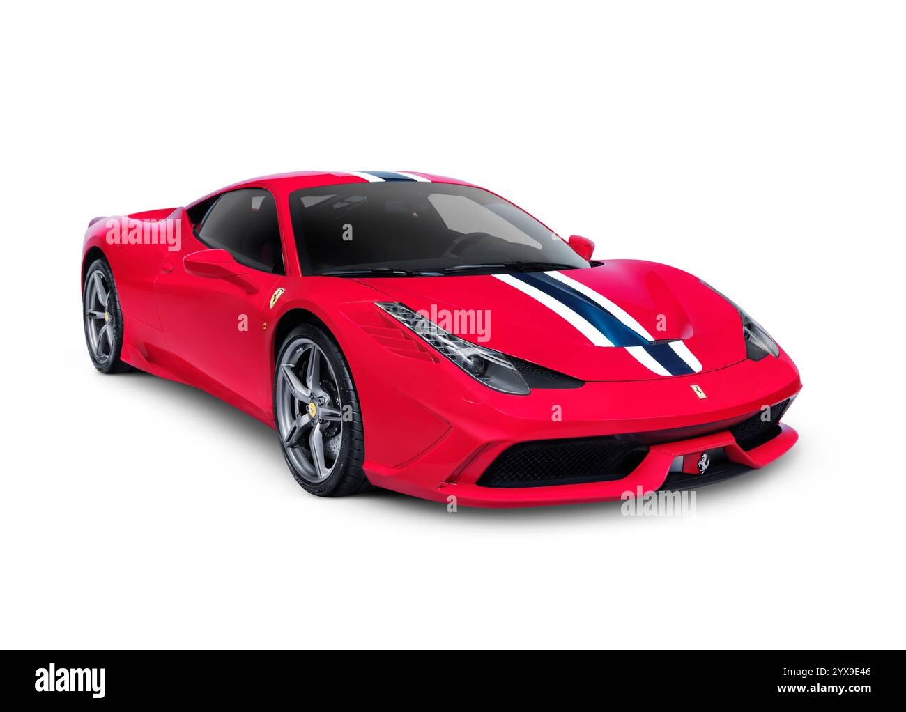 2014 rouge Ferrari 458 Speciale sports car isolé sur fond blanc avec clipping path Banque D'Images