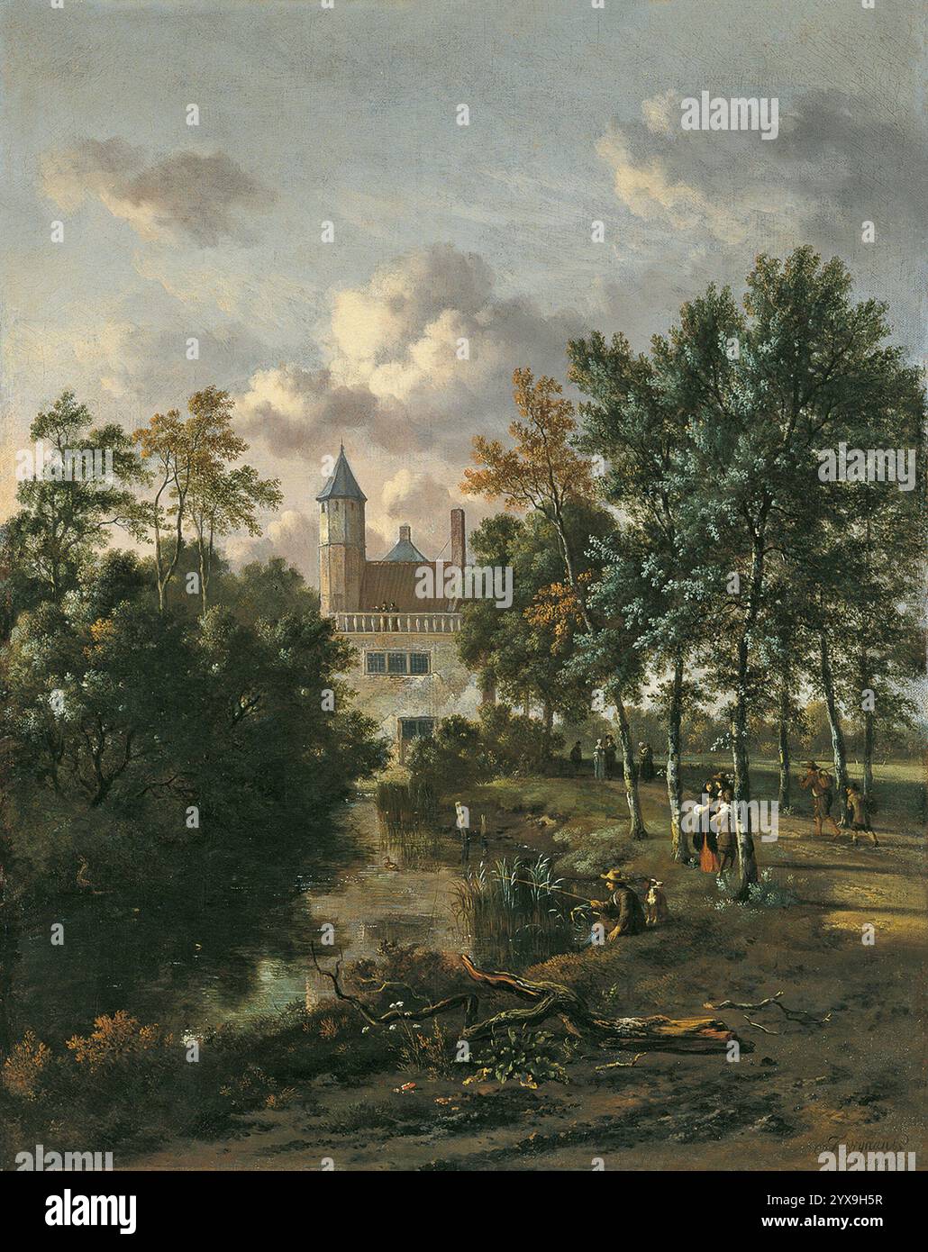 Titre : Château dans une forêt artiste : Jan Wijnants année : 1667 médium : huile sur toile dimensions : 65,3 x 52 cm emplacement : Museo Nacional Thyssen-Bornemisza, Madrid Banque D'Images