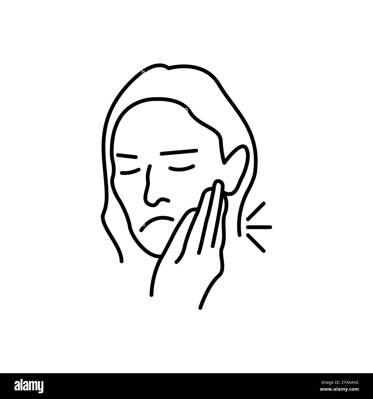 Icône de mal de dents, signe de mal de dents. Femme avec mal de dents à la mâchoire, maladie dentaire. Illustration vectorielle plate Illustration de Vecteur