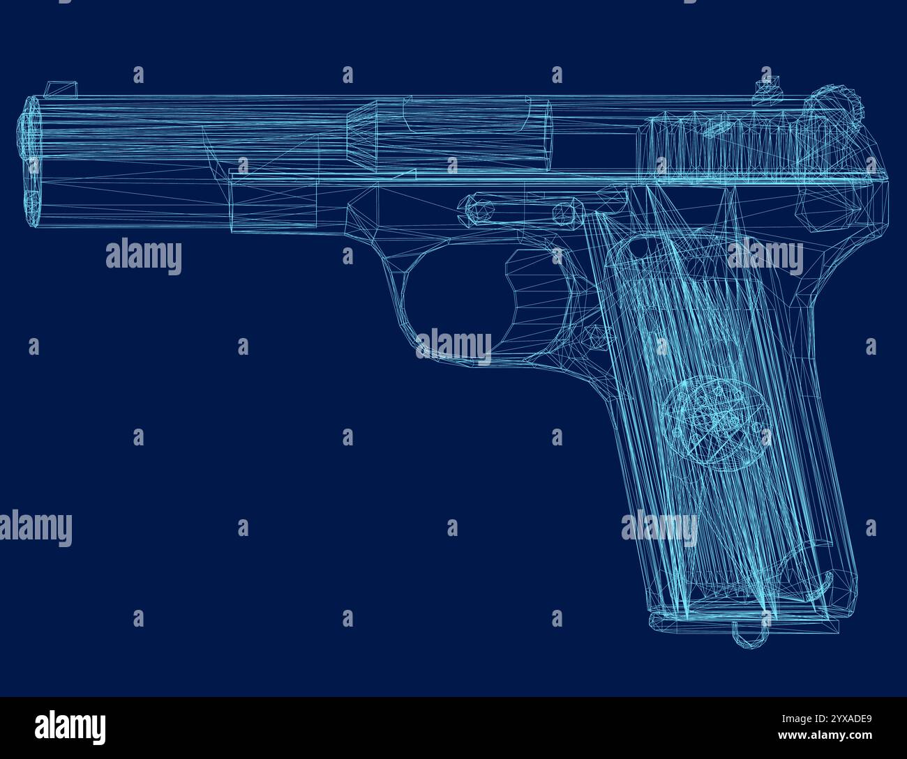 Canon Colt 1911. Filaire d'un pistolet isolé sur un fond bleu. 3D.. Illustration vectorielle Illustration de Vecteur