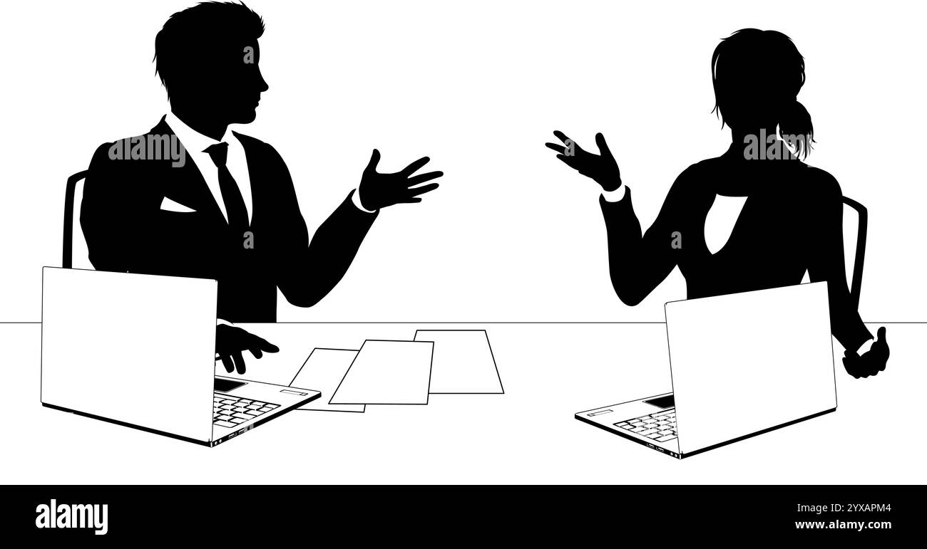 Actualités Anchors Business People at Desk Silhouette Illustration de Vecteur